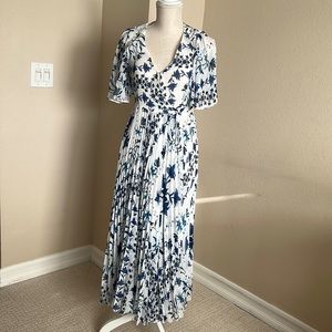 H&M flutter sleeve pleated midi wrap dress